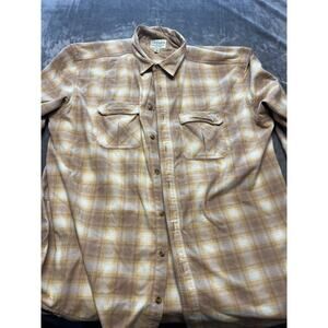 Cabelas Shirt‎ Mens 2XL Brown Yellow Plaid Flannel Long Sleeve Button Up Outdoor